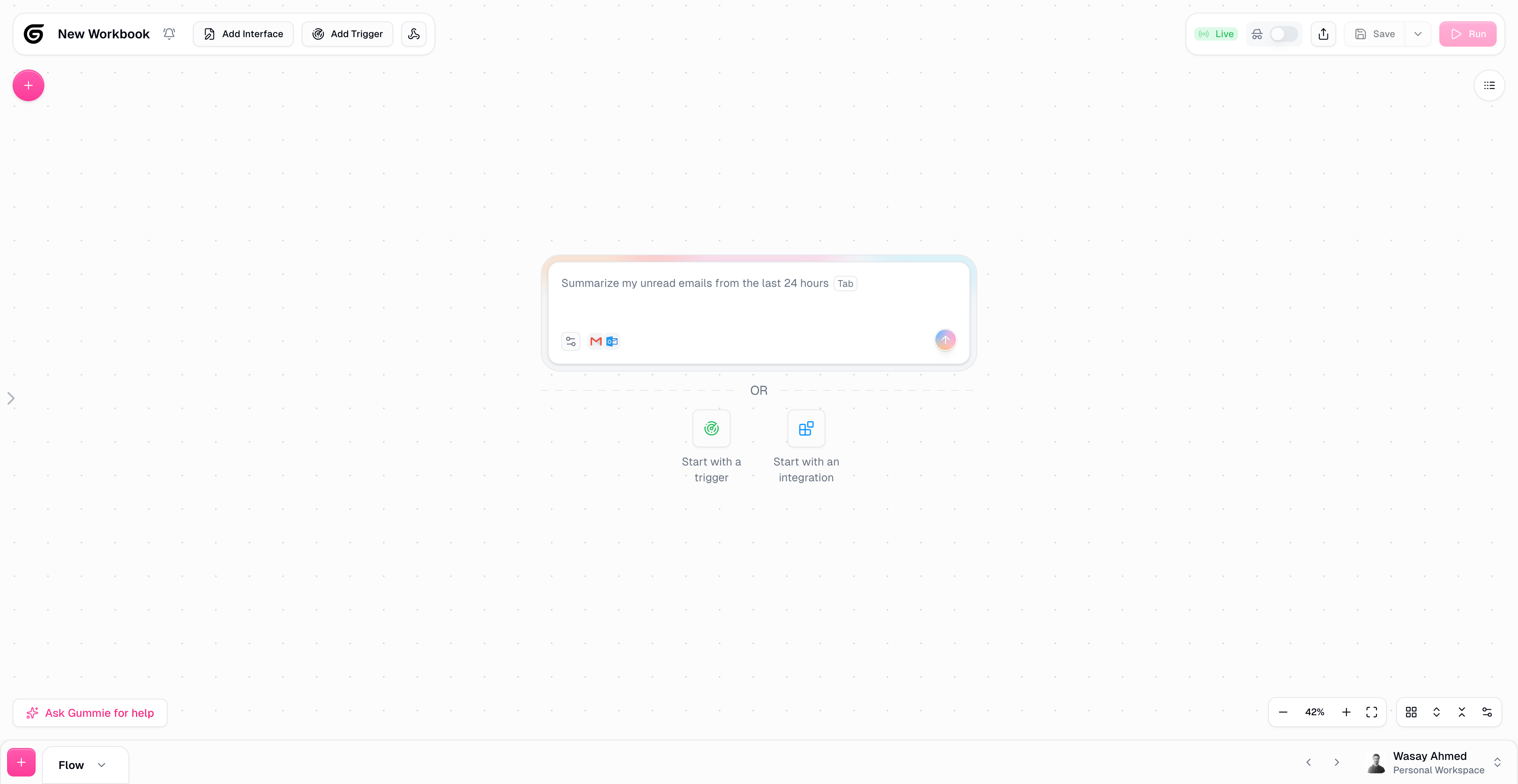 Blank canvas for building flows