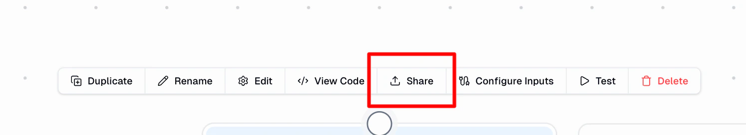 Share button on custom node hover menu