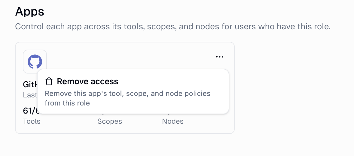 App card menu showing Remove access option