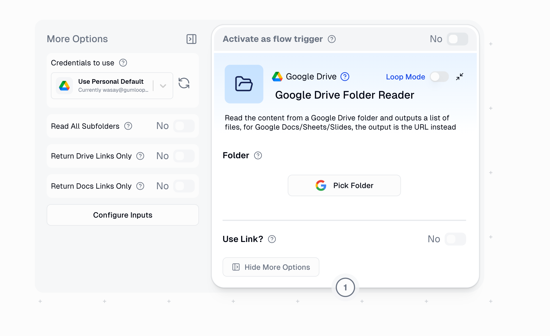 Google Drive Folder Reader configuration options