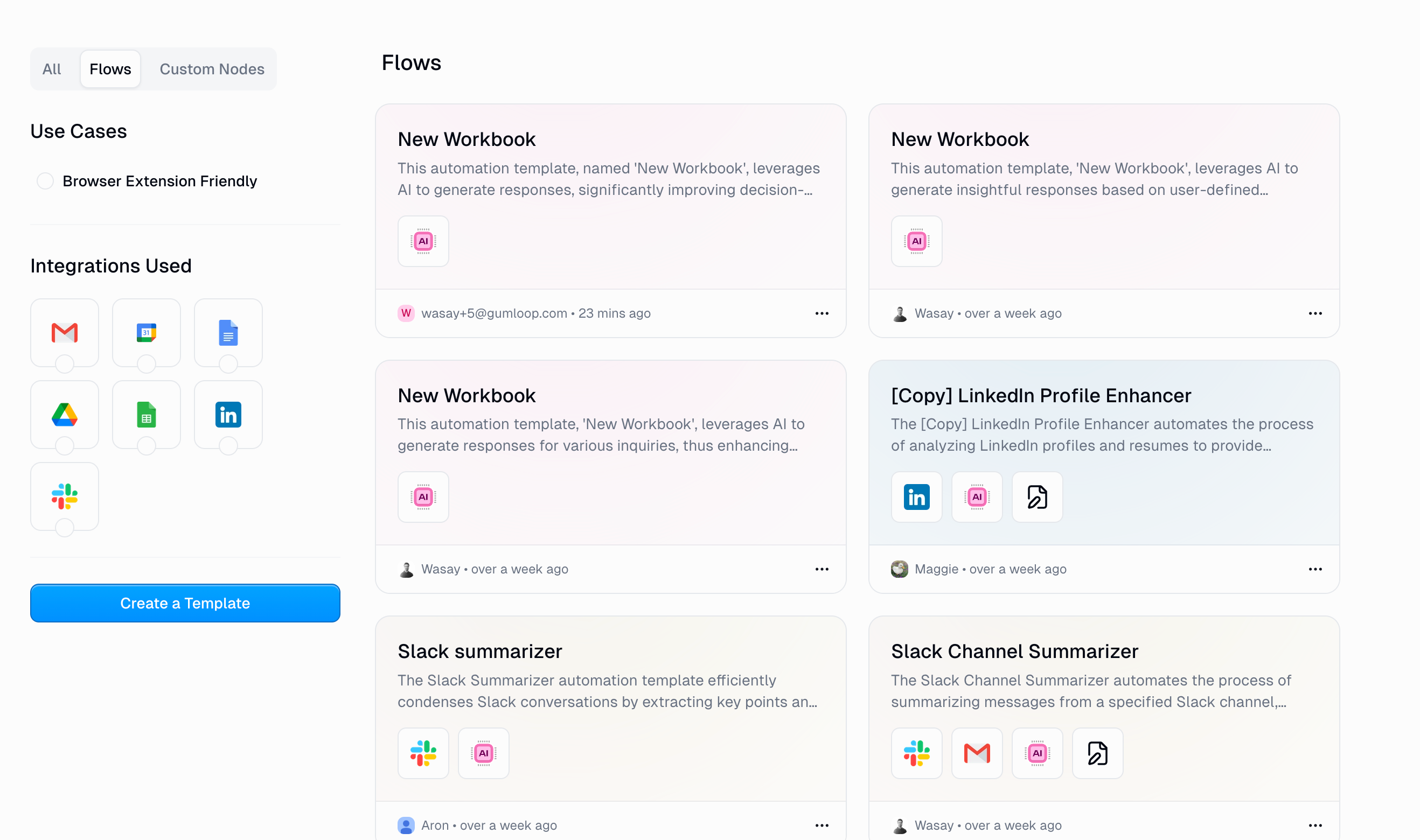 Template management interface