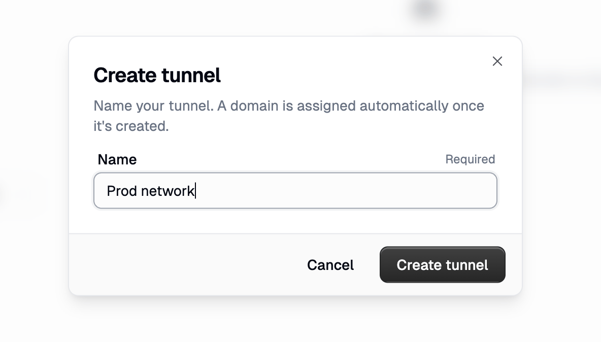 Create tunnel dialog with a Name field
