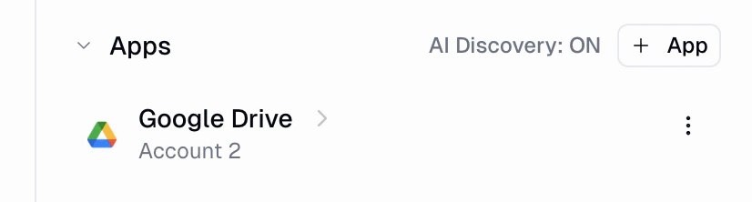 Agent app list showing Google Drive with a specific team account selected