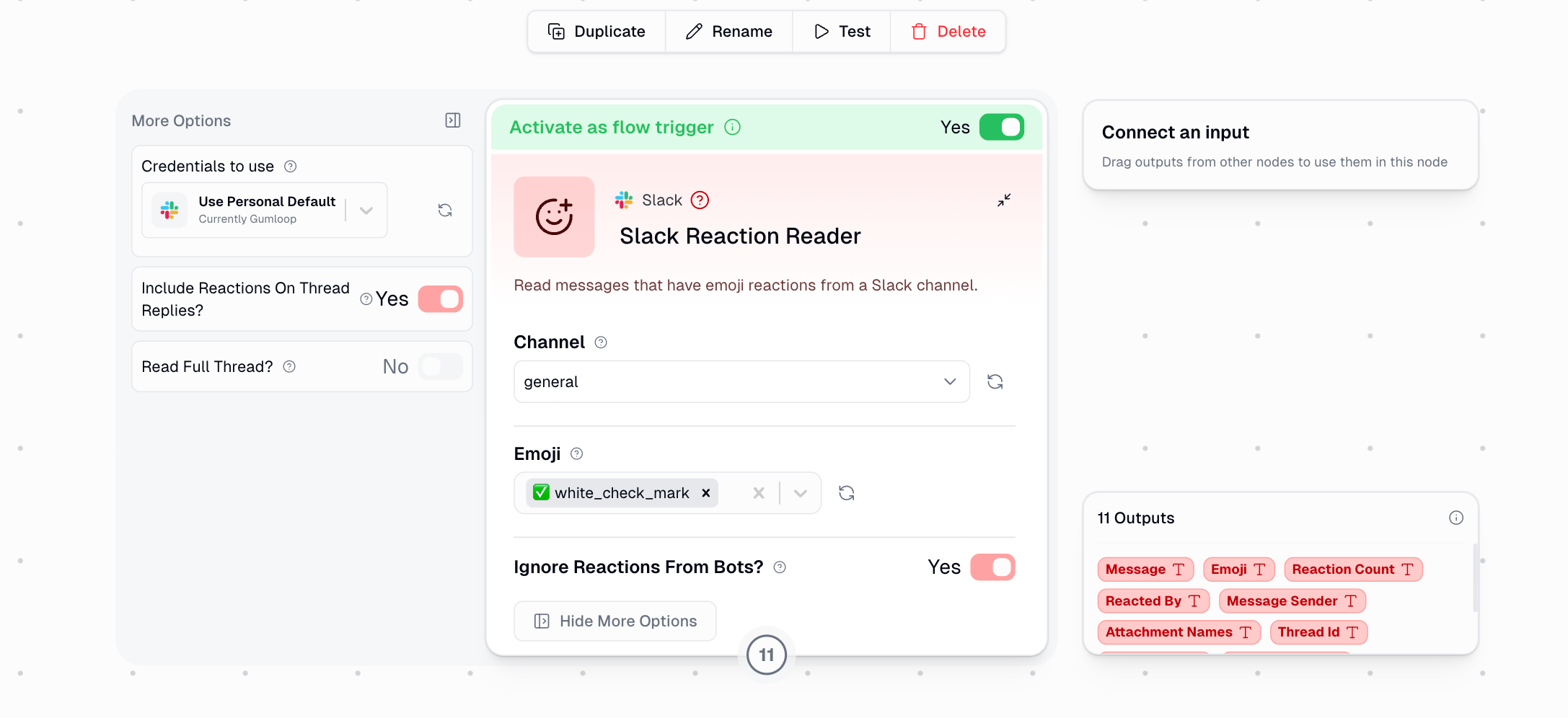 Slack Reaction Reader trigger configuration