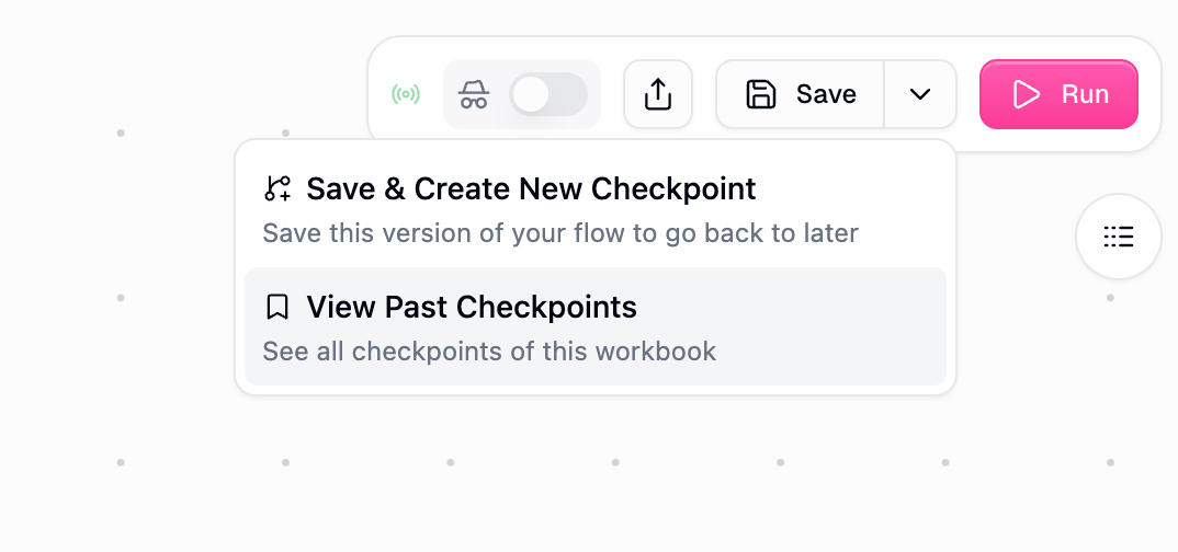 Checkpoint History panel