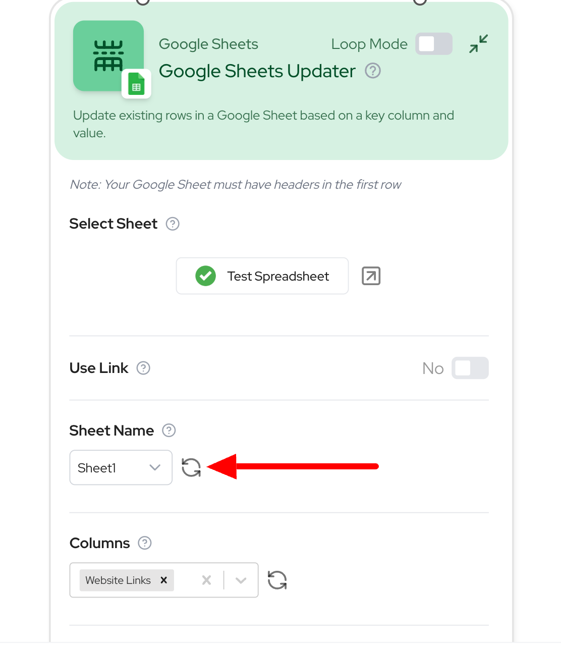 Google Sheet Updater refresh button