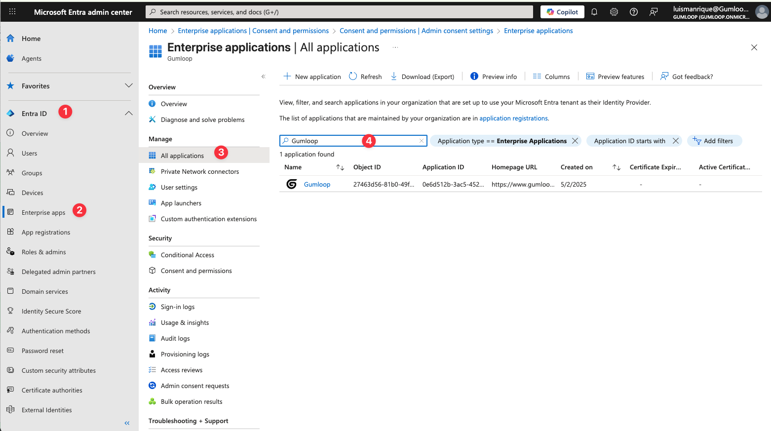 Search for Gumloop application by client ID