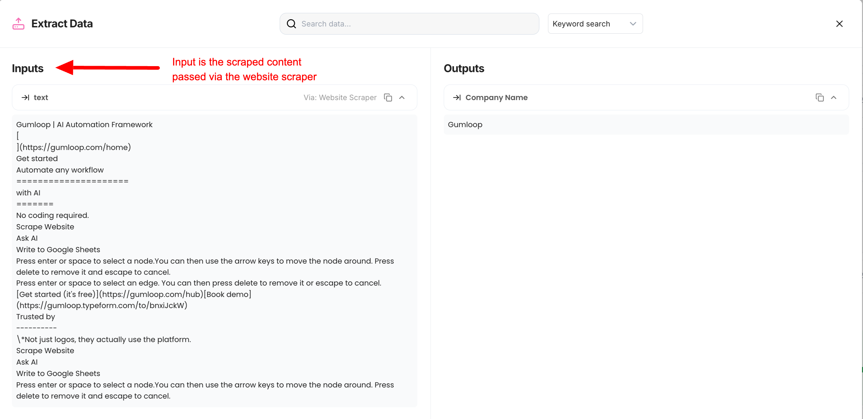Inputs and Outputs Modal