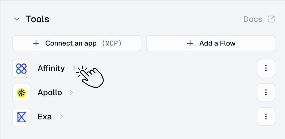 Click on integration to configure tools