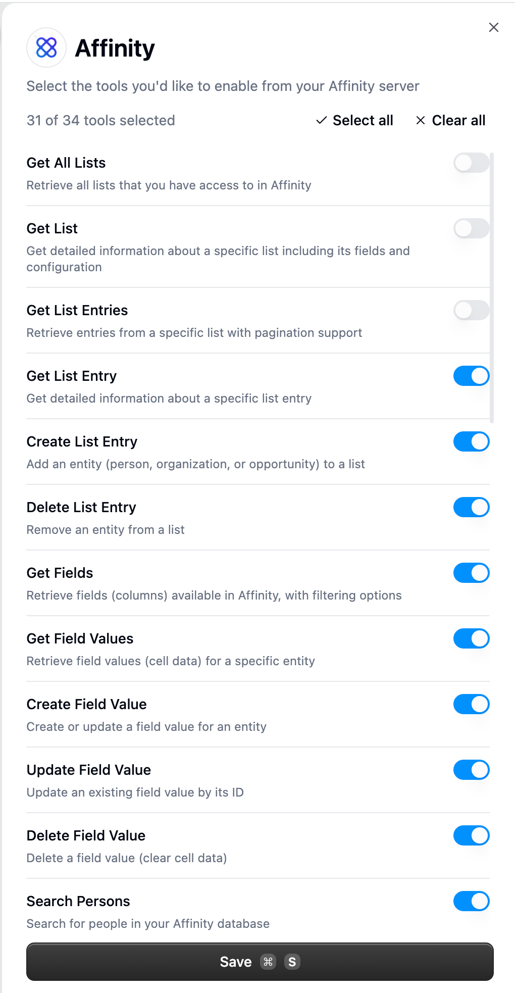 Limit available tools for integration