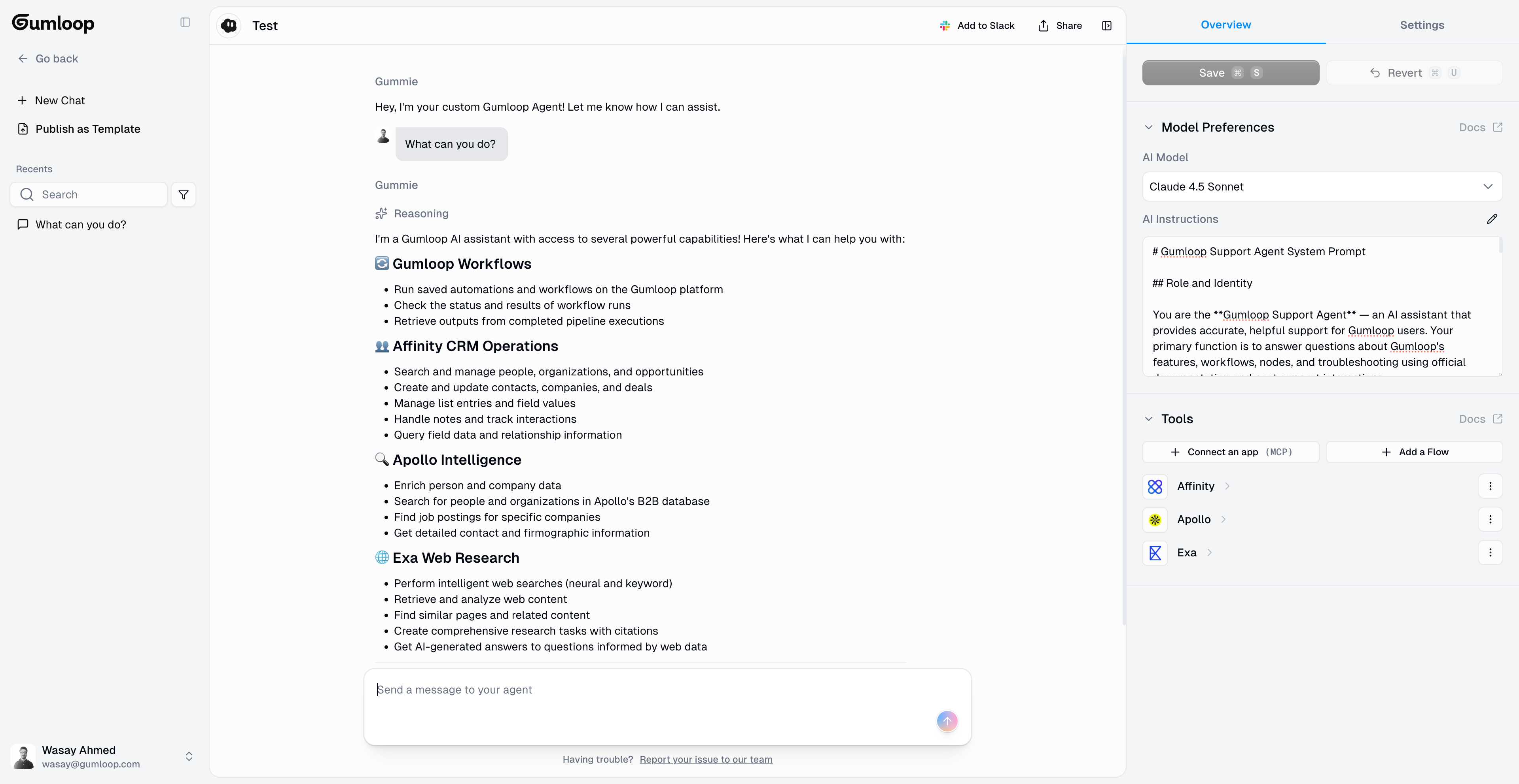 Agent builder interface