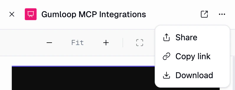Artifact options menu showing Share, Copy link, and Download actions
