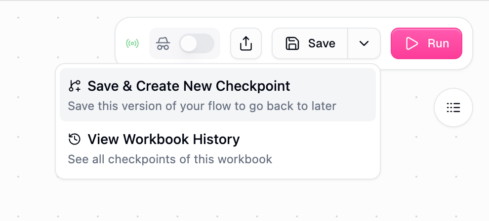 Save dropdown showing Save & Create New Checkpoint option