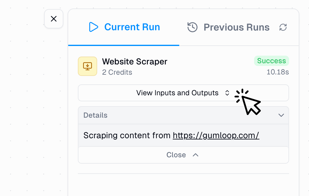 Inputs and Outputs button