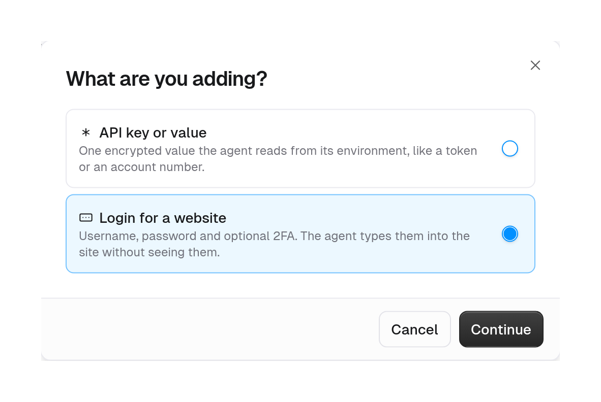 What are you adding? dialog with API key or value and Login for a website options