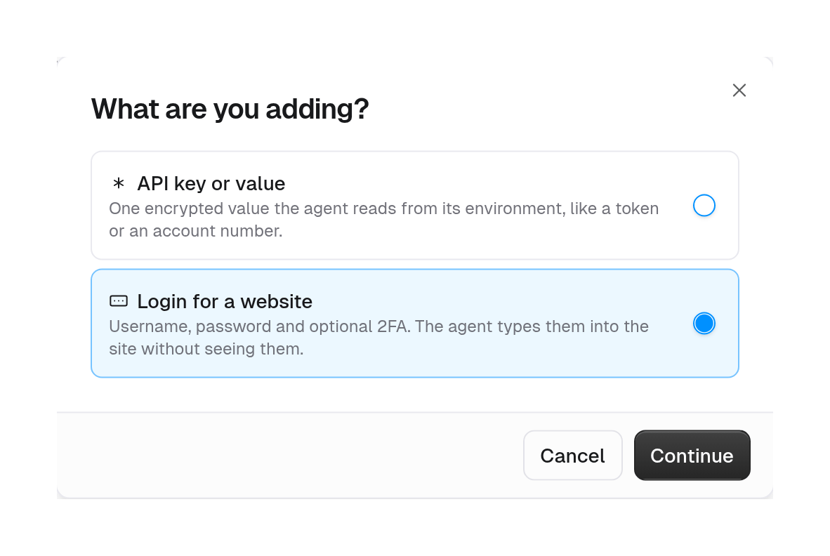 What are you adding? dialog with API key or value and Login for a website options