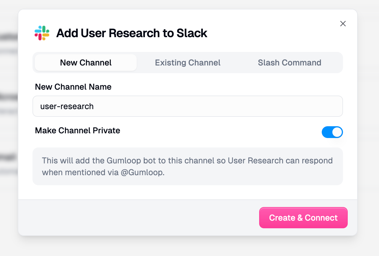 New Channel tab showing channel name input and private toggle