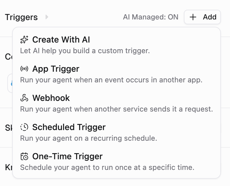 Trigger type selector showing Scheduled Trigger and App Trigger options