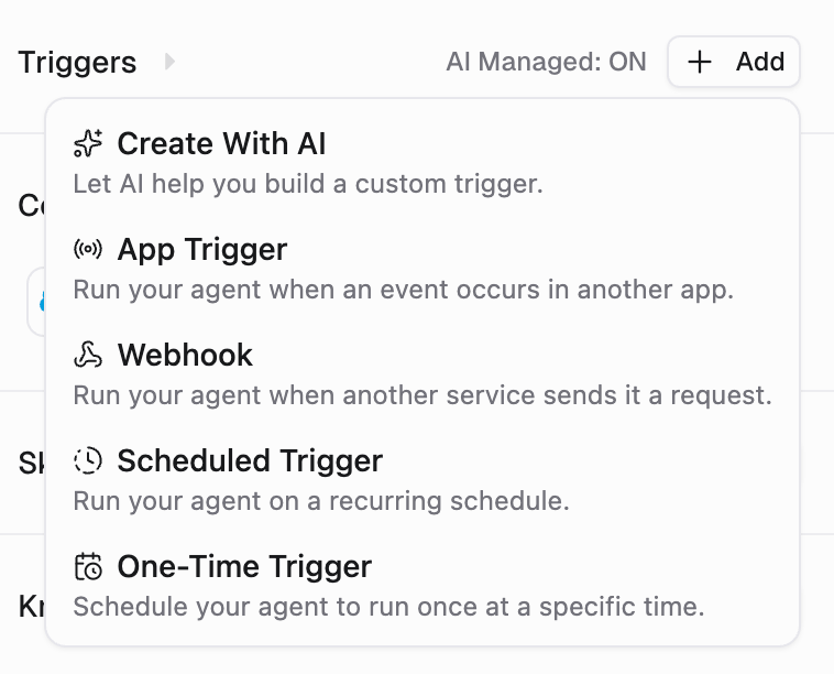 Trigger type selector showing Scheduled Trigger and App Trigger options