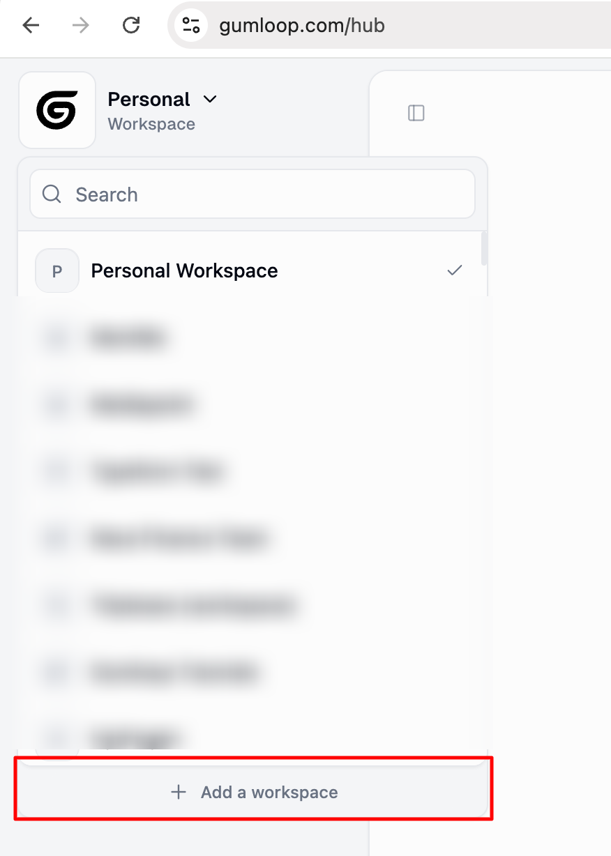 Add a workspace from the hub page