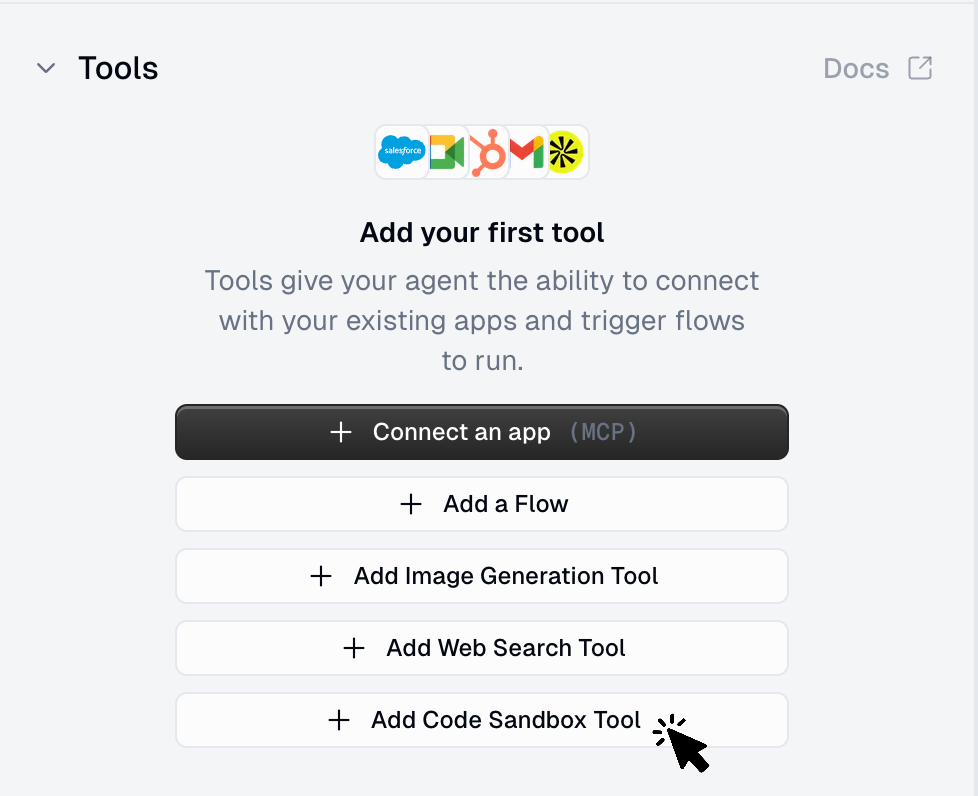 Adding the Code Sandbox Tool to an agent