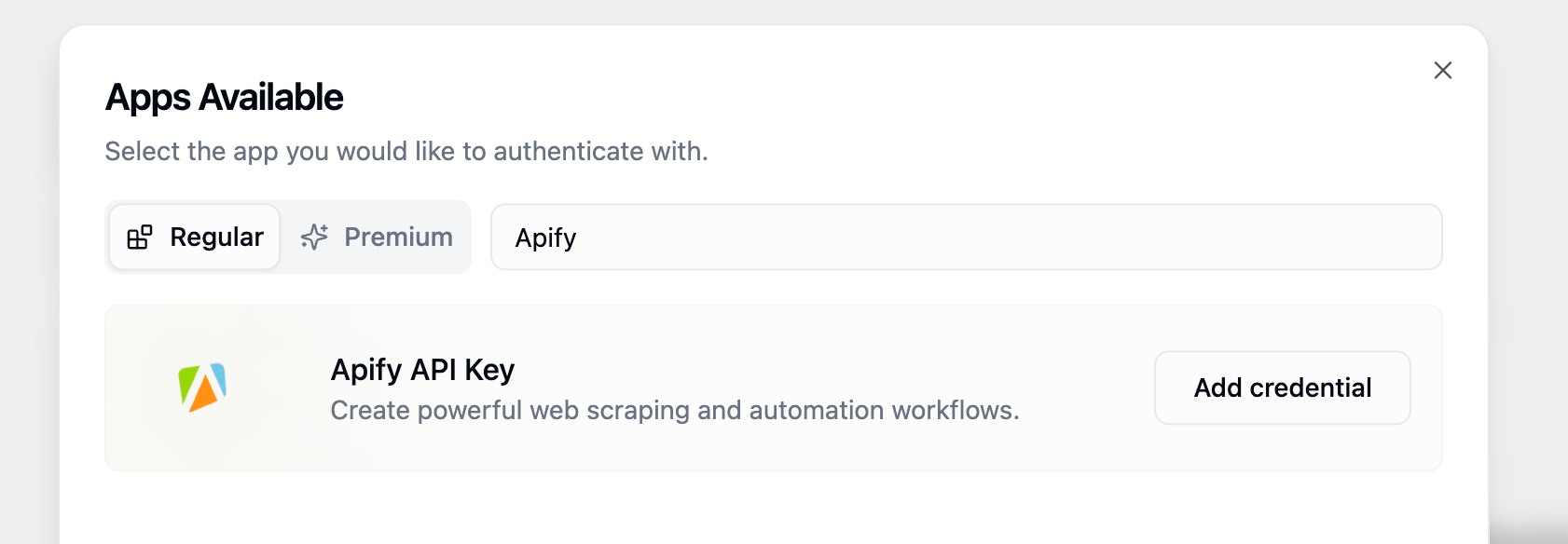 Gumloop credentials interface for Apify