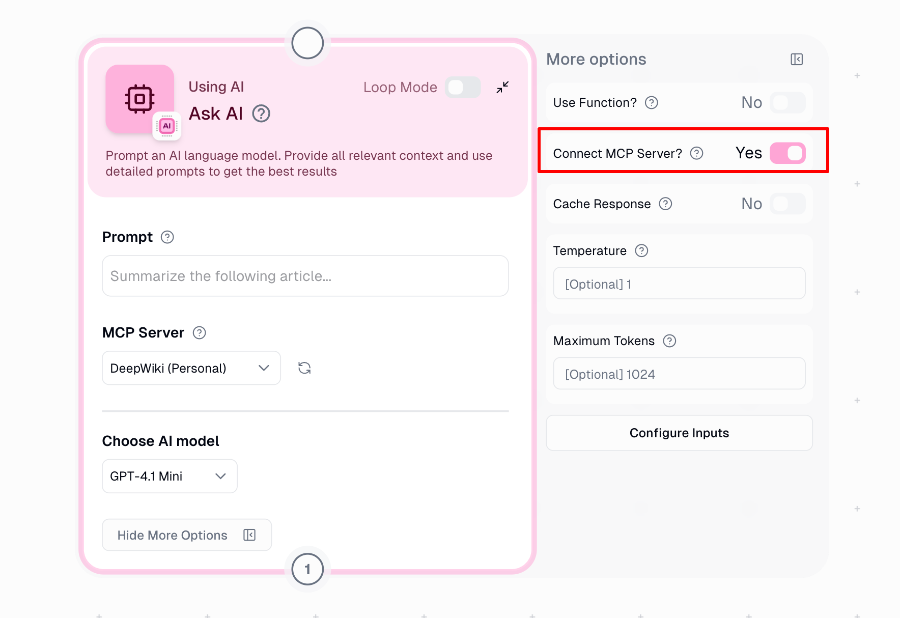 Enabling MCP in Ask AI Node