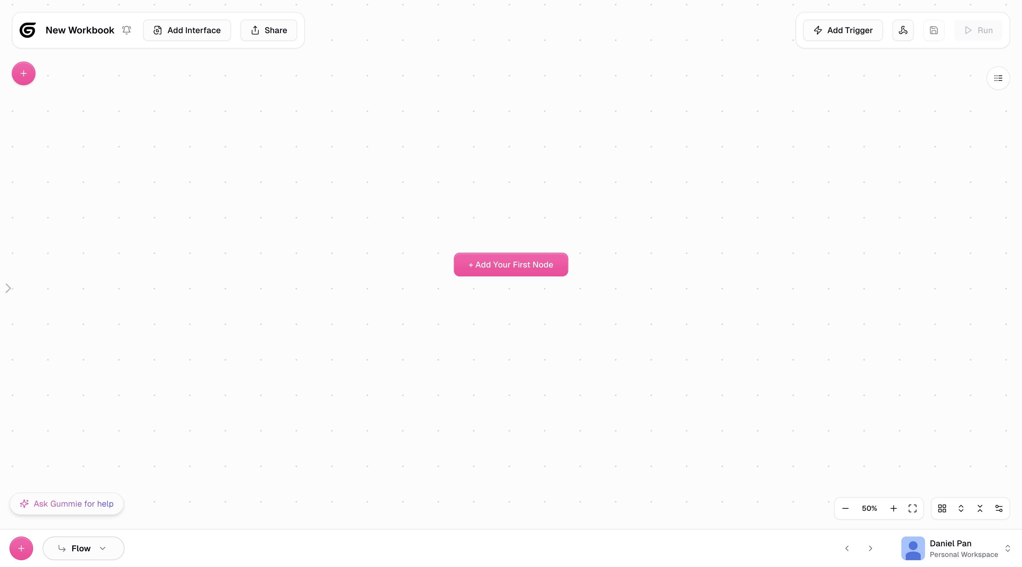 Blank canvas for building flows