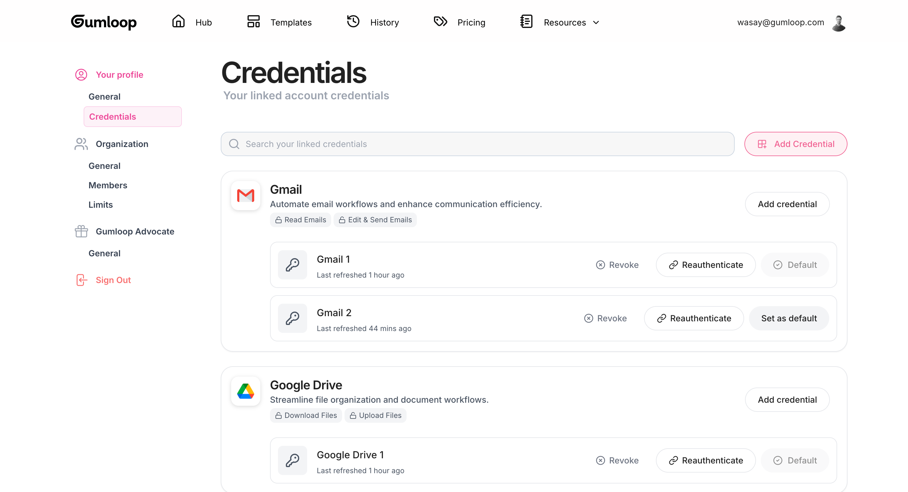 Credentials management interface