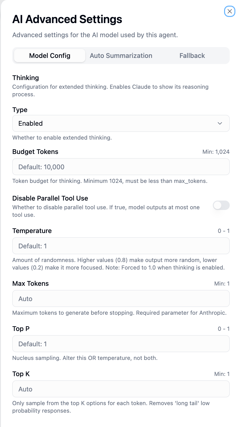 Model configuration options