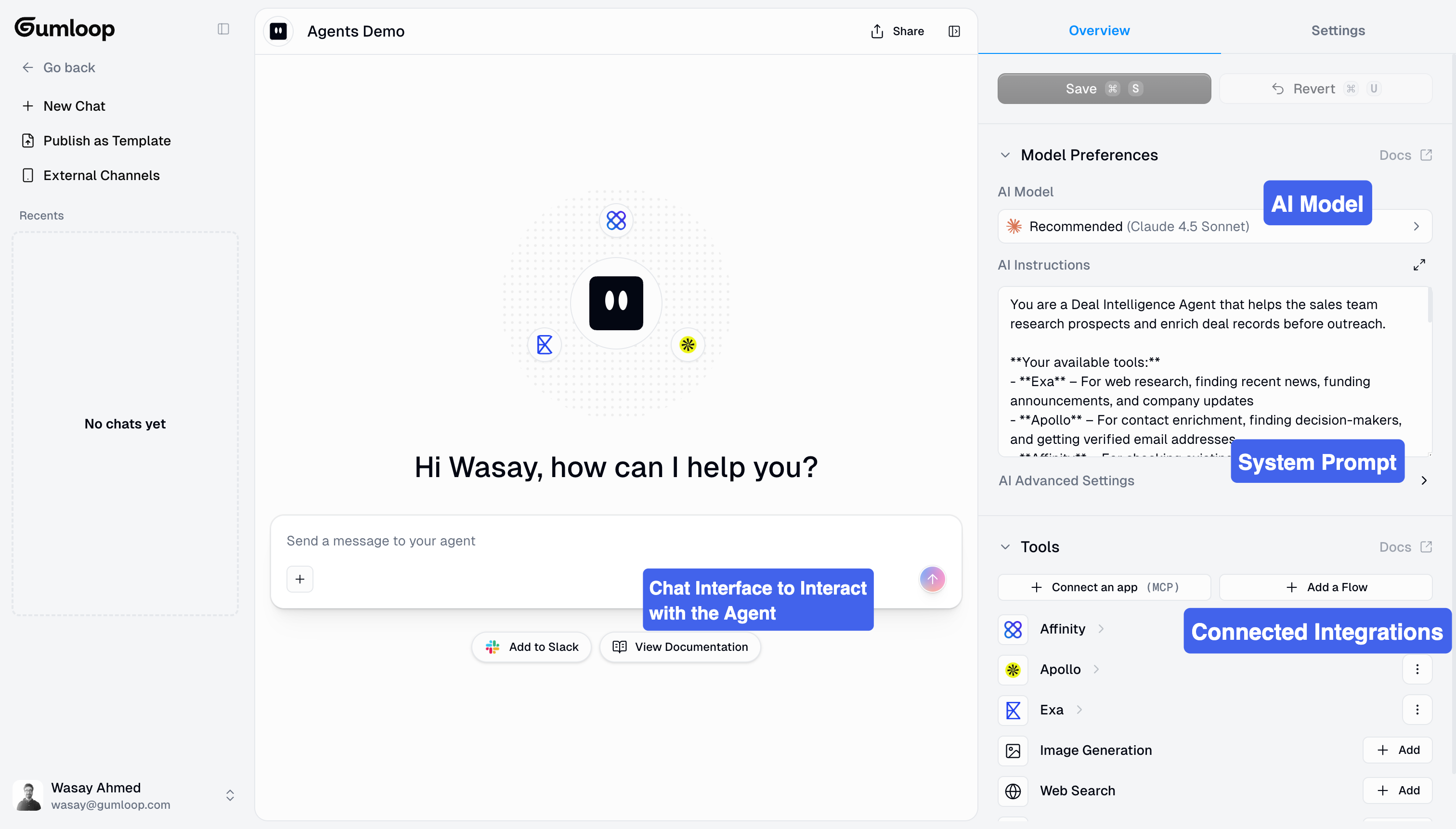 Agent tools including integrations and workflows