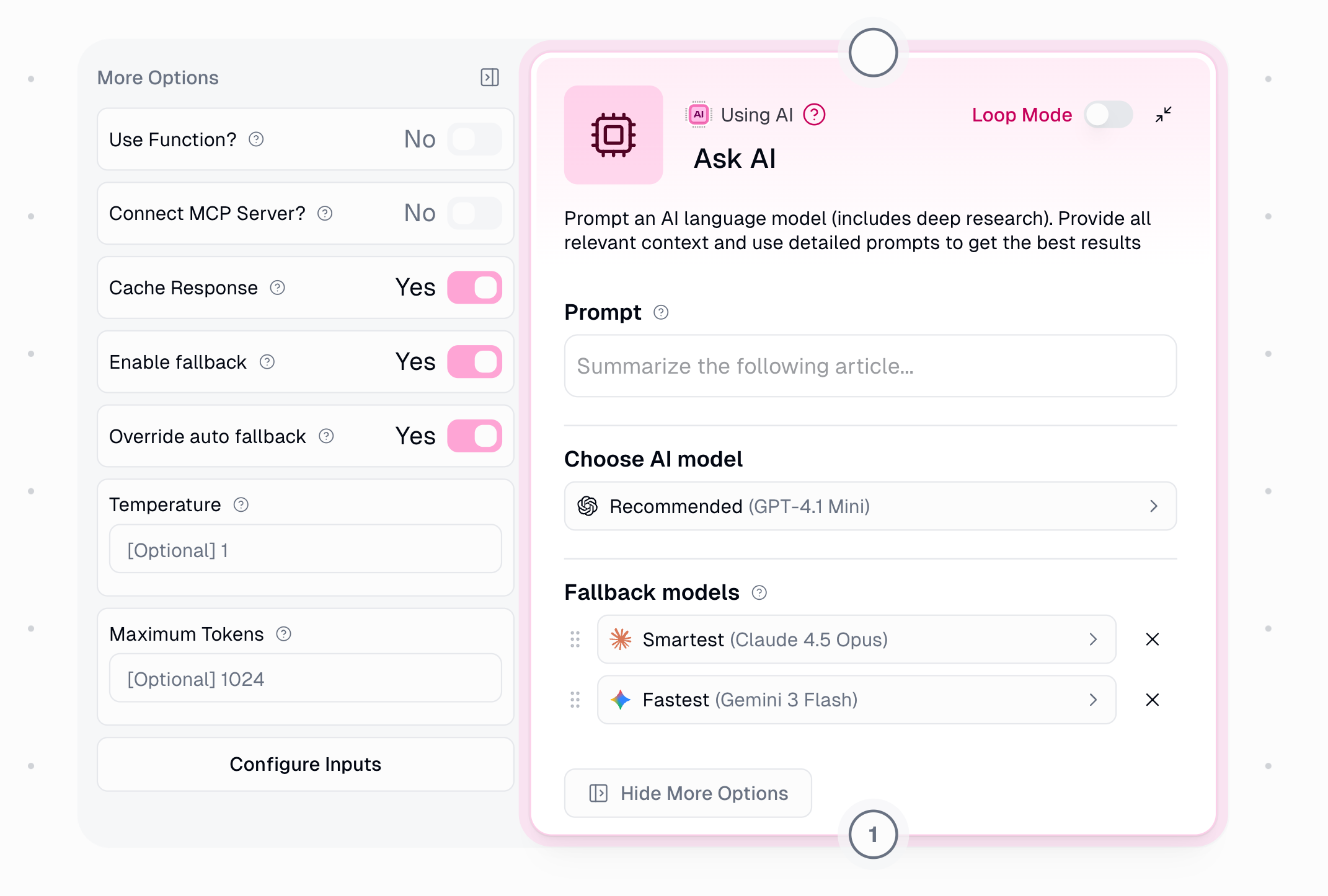 AI Model Fallback settings