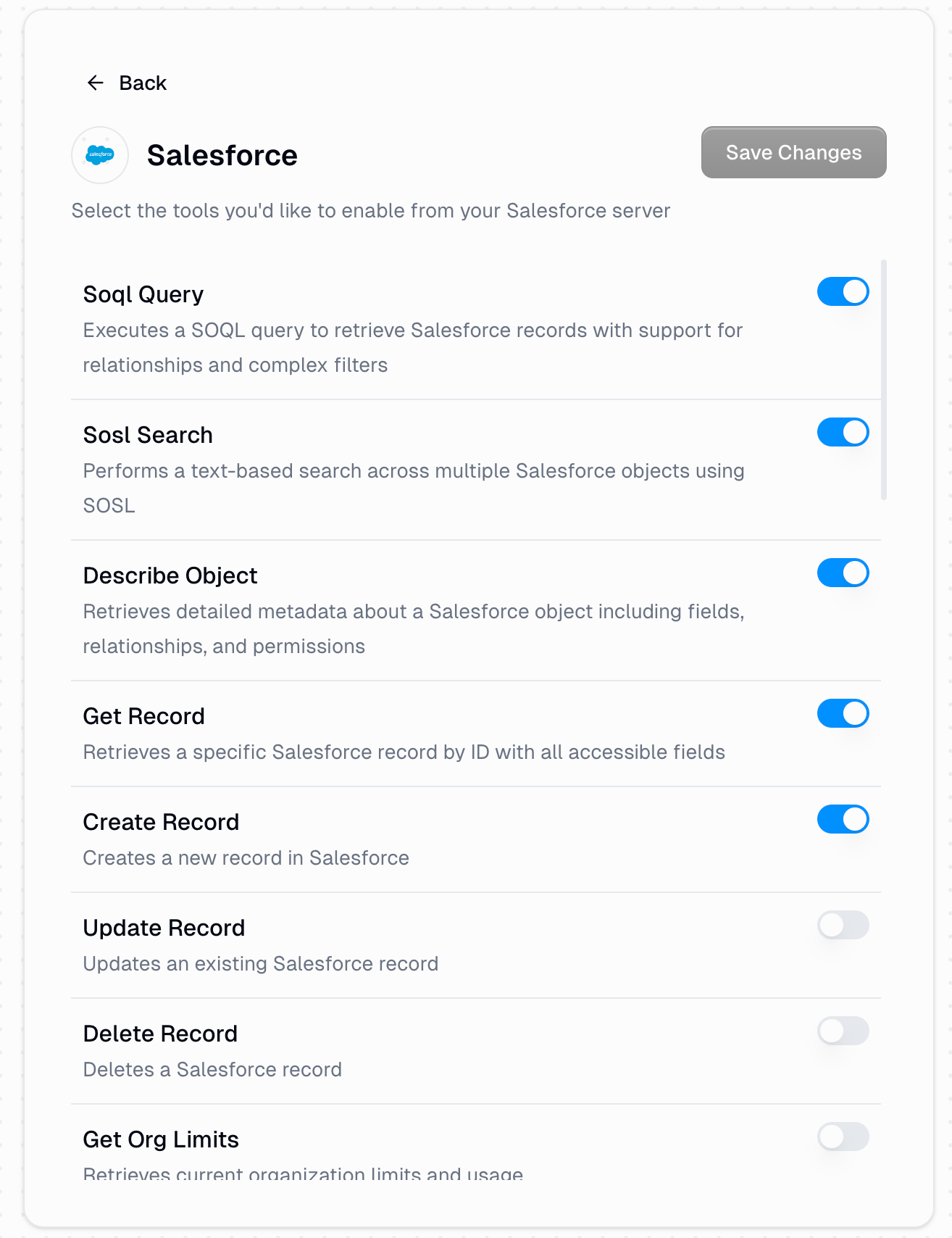 Limit available tools for integration