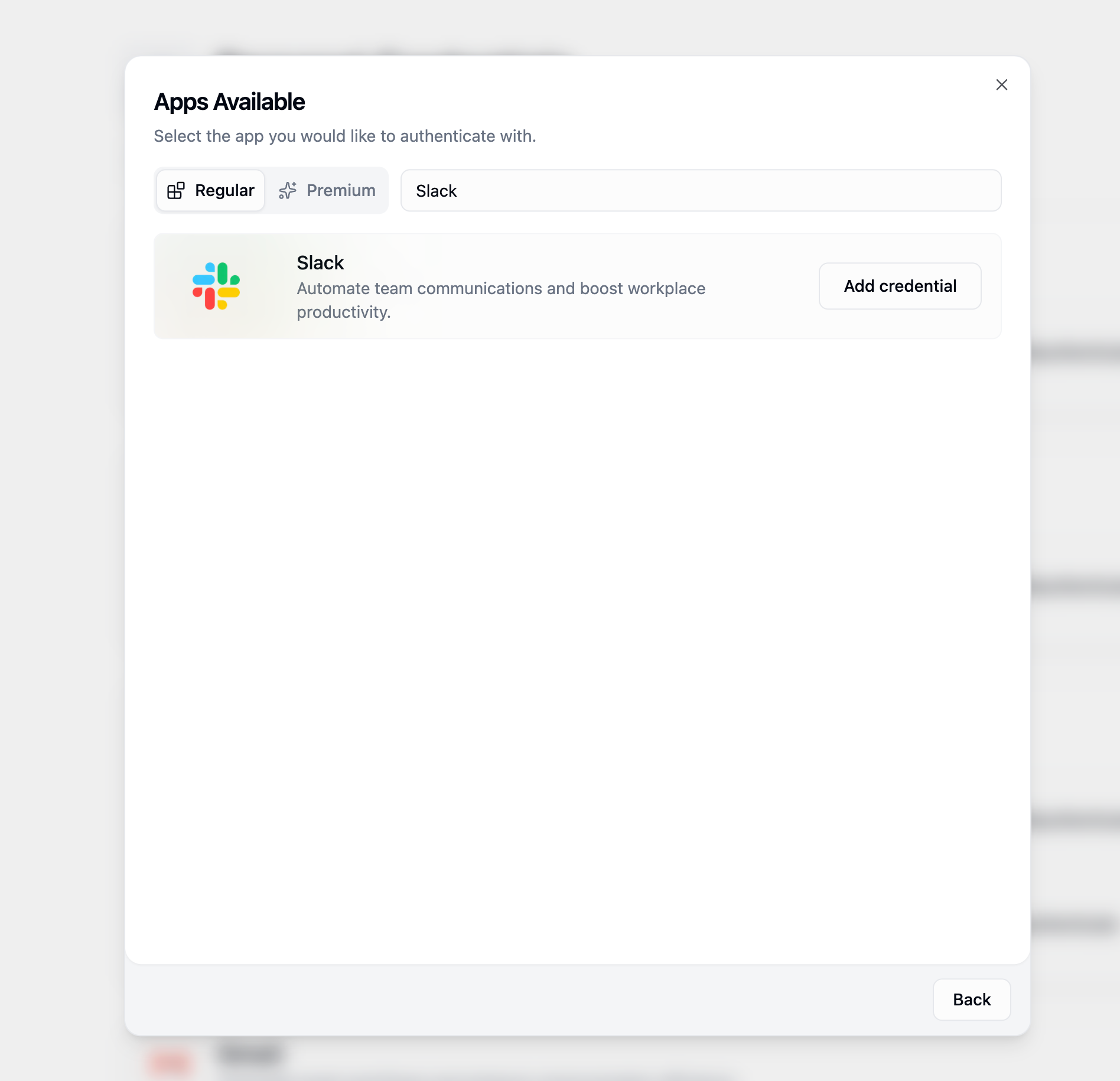 Gumloop credentials page showing Slack authentication