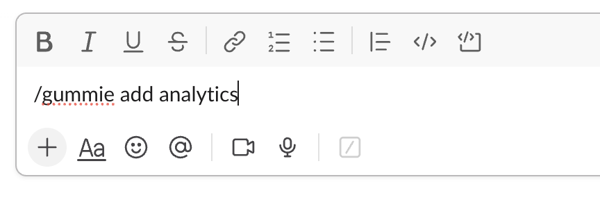 Running /gummie add analytics in Slack