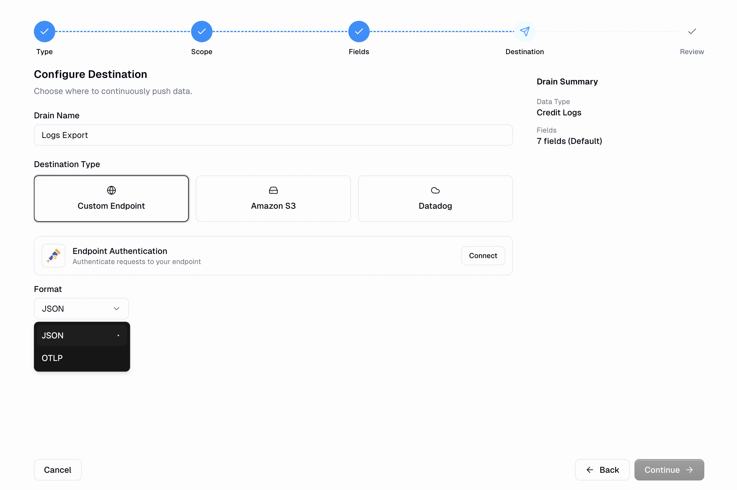 Drain Destination Configuration