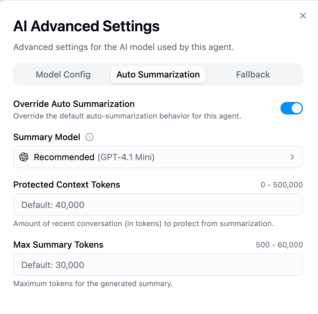 Auto summarization settings
