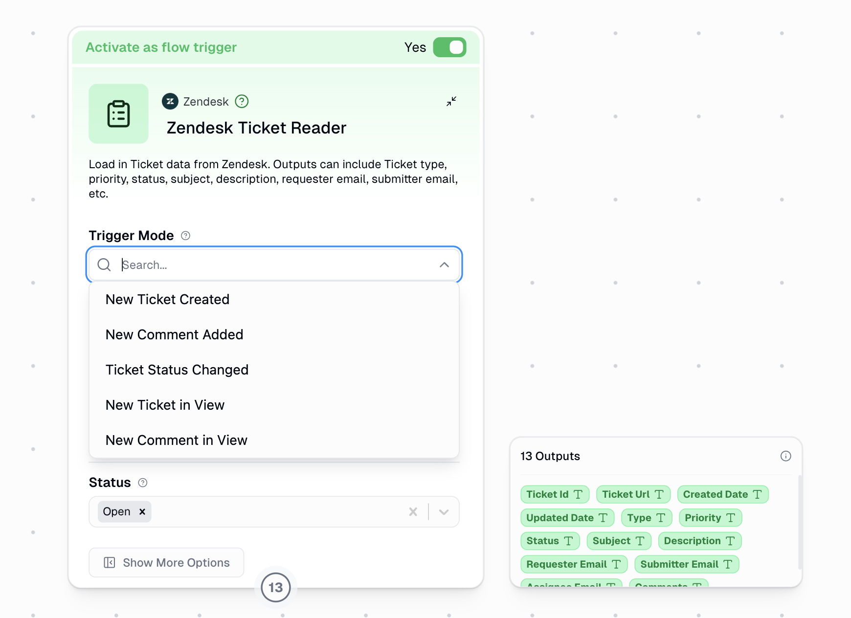Zendesk Ticket Reader trigger mode