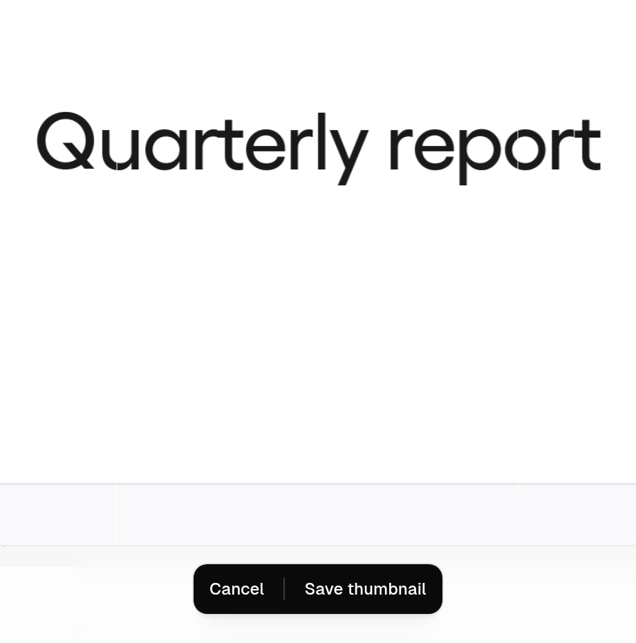 Close-up of the thumbnail crop area with Cancel and Save thumbnail controls