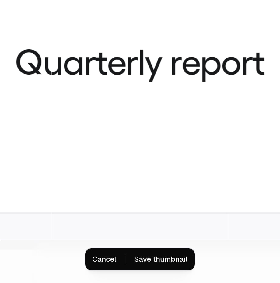 Close-up of the thumbnail crop area with Cancel and Save thumbnail controls