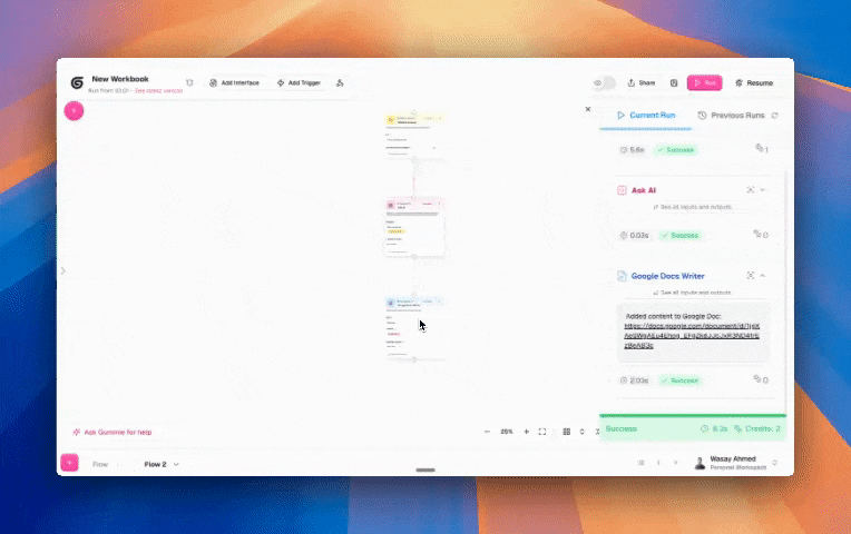 Resume button demonstration