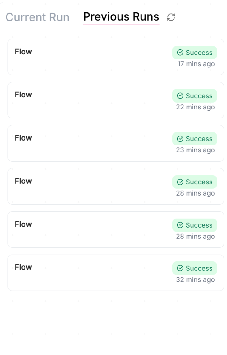 Previous Runs Tab