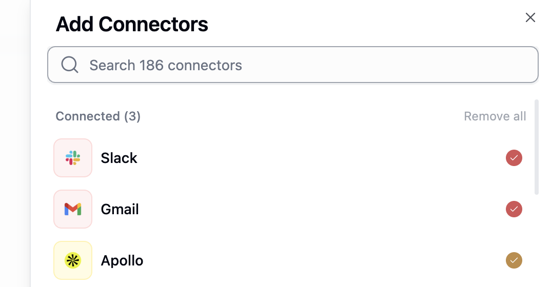 Add Connectors dialog with a search box