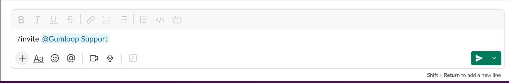 Slack channel showing bot being invited with /invite command