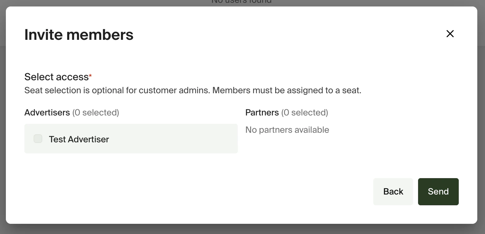 Invite members - select access