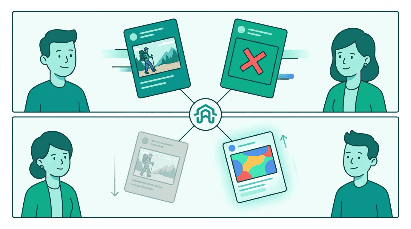 Two response cards merge at StreamHaus — the Trail Pro ad fades while a different advertiser's ad activates in its place