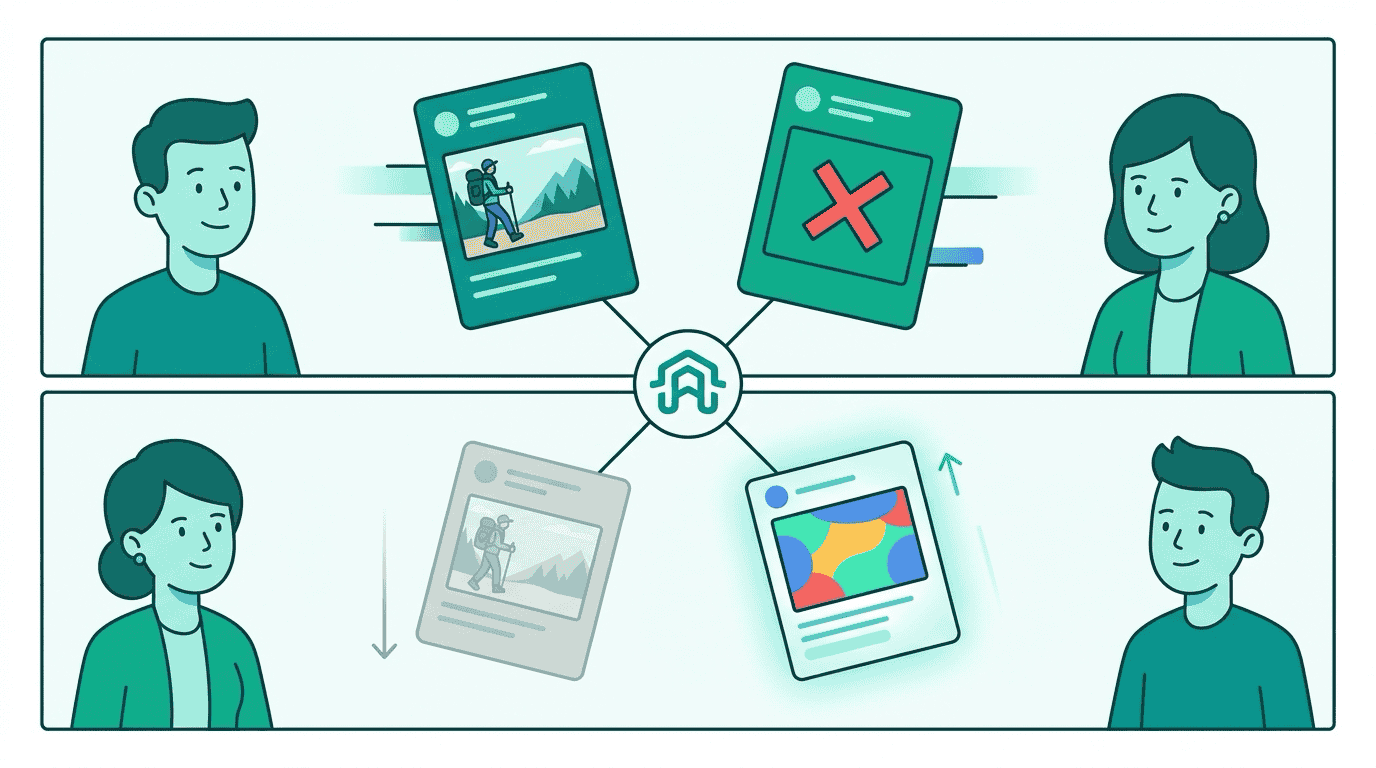 Two response cards merge at StreamHaus — the Trail Pro ad fades while a different advertiser's ad activates in its place