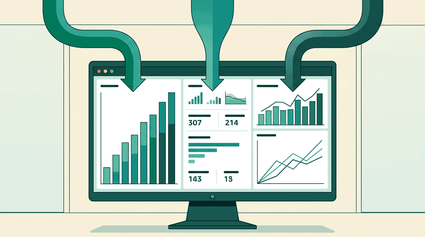 A unified dashboard merging data from three sellers into combined performance charts