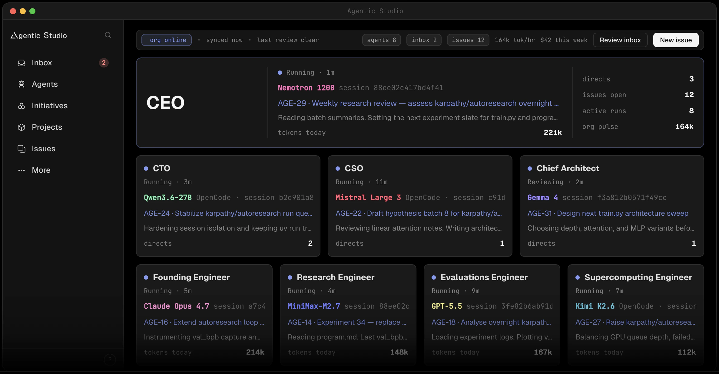 Agentic Studio home dashboard