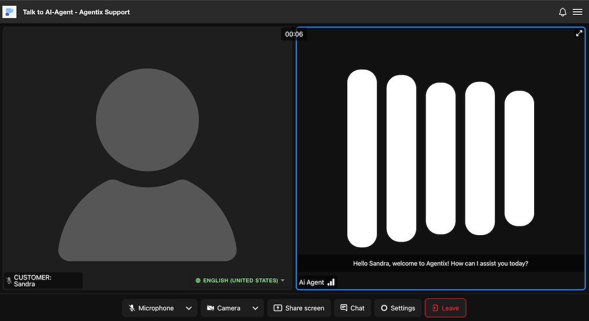Customer view of Realtime Agent